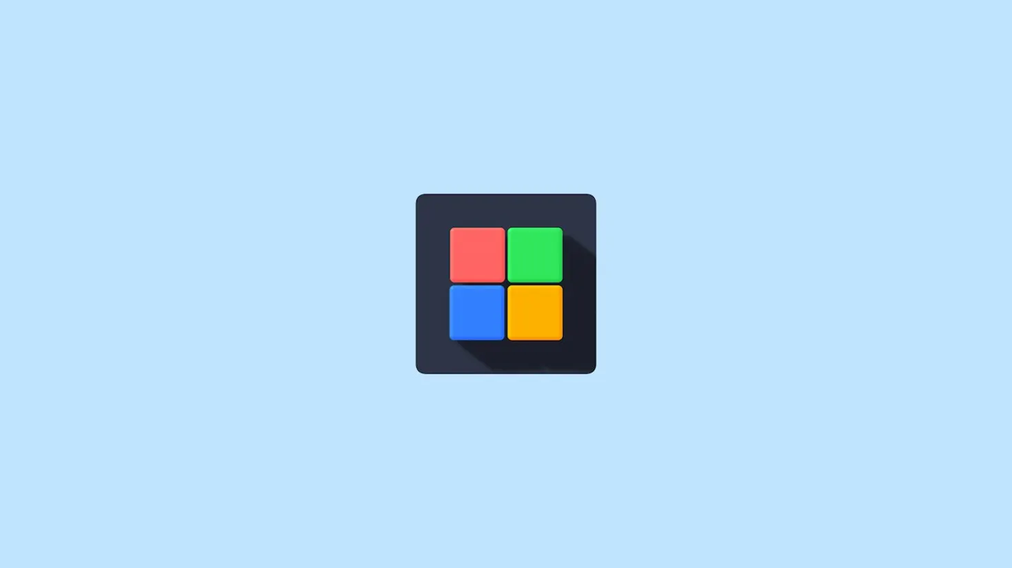 A Windows-style four-colour square logo in red, green, blue and yellow on a dark tile against a light blue background